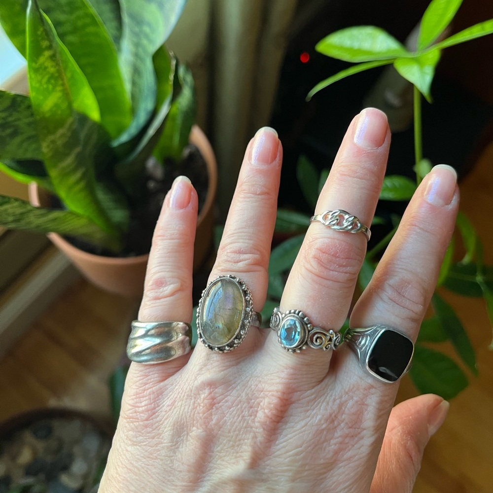 Elegant Silver and Gemstone Ring Set